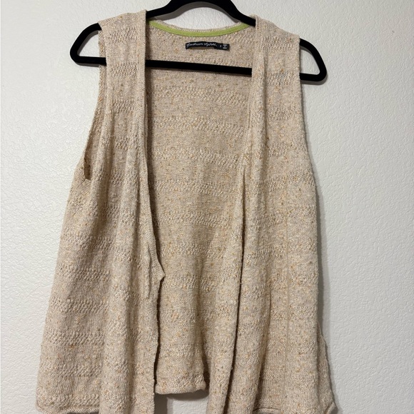 Gudrun Sjödén Beige Knit Open Fron Cardigan Shawl Vest Linen Cotton Lightweight - Picture 4 of 11